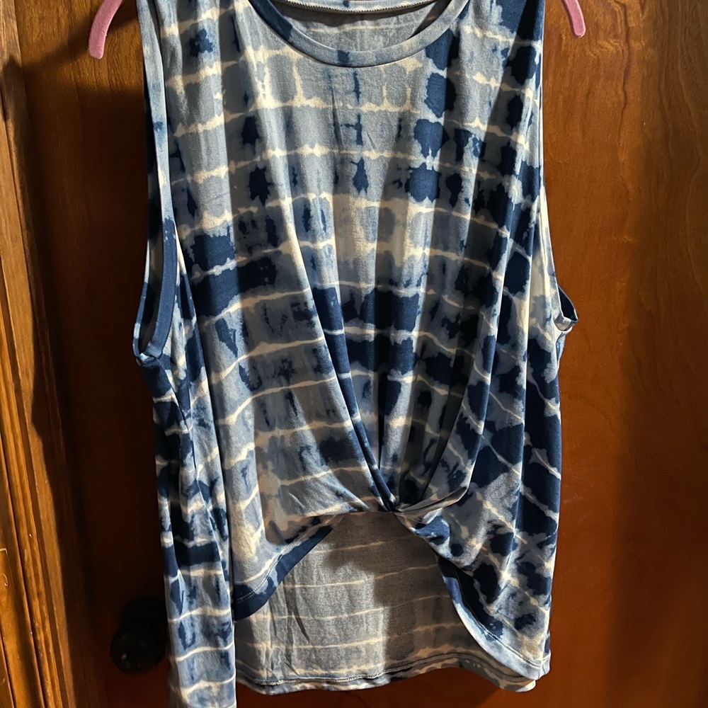 SHEIN Blue Sleeveless Muscle Tee with Tie Front